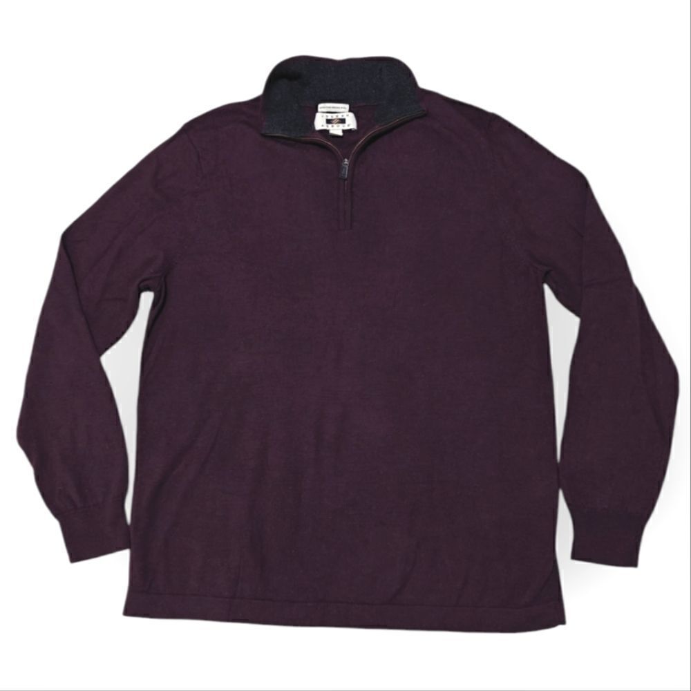 JOSEPH ABBOUD PURPLE RED EXTRA FINE MERINO WOOL ZIP NECK SWEATER SIZE XL